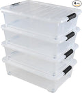 25 L Plastic Sturdy Rolling Under Bed Storage Container Bins, Clear Underbed Storage with Latching Lid and Wheels, 4 Packs