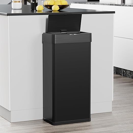 TLSUNNY 13.2 Gallon Motion Sensor Trash Can,Touchless Automatic Garbage Can,Brushed Stainless Steel Smart Bin,with Bag Holder,Soft Close Lid,for Kitchen,Office,RV,Bedroom,Living Room (Black, 50L)