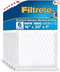 Filtrete 16x20x1 AC Furnace Air Filter, MERV 13, MPR 1900, Premium Allergen, Bacteria & Virus Filter, 3-Month Pleated 1-Inch Electrostatic Air Cleaning Filter, 6-Pack (Actual Size 15.69x19.69x0.78 in)