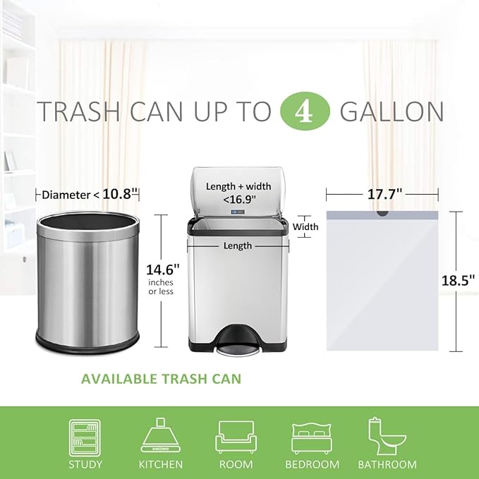 4 Gallon 320 Counts Strong Drawstring Trash Bags Garbage Bags by Teivio, Bathroom Trash Can Bin Liners, Small Plastic Bags for home kitchen office, White