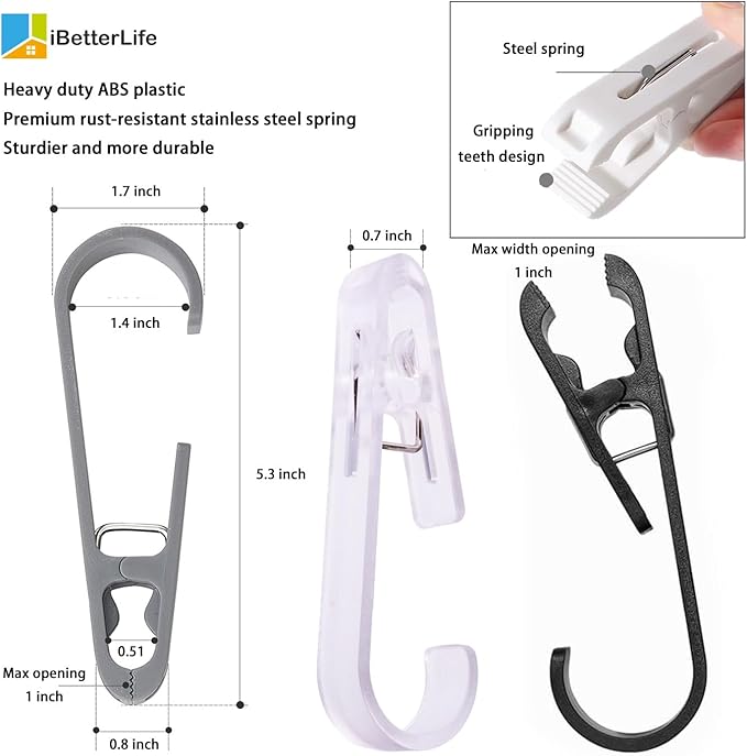 iBetterLife 4Pcs Laundry Hooks Clips Hanger - Laundry Clips with Hooks Heavy Duty Closet Organizer Clothes Pins Hanging Towel Clamps for Socks, Boot, Bras for Bathroom Wardrobe Kitchen