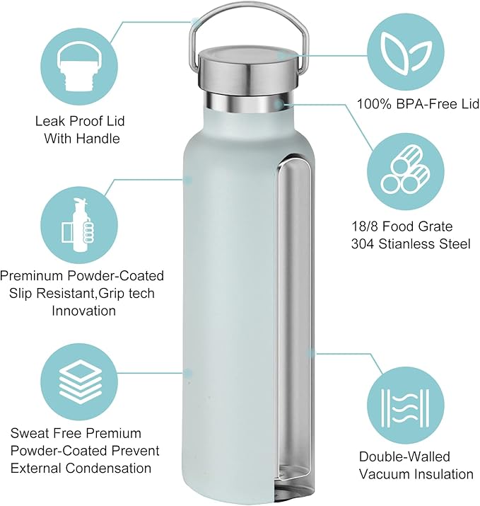 Neihepal 20 oz Insulated Water Bottles Bulk 4 Pack,Stainless Steel Double Wall Sport Bottle with Lid of Handle,Metal Reusable Thermoses Flask with Cup Cap for School,Hikers,Gift (Fog,Set of 4)