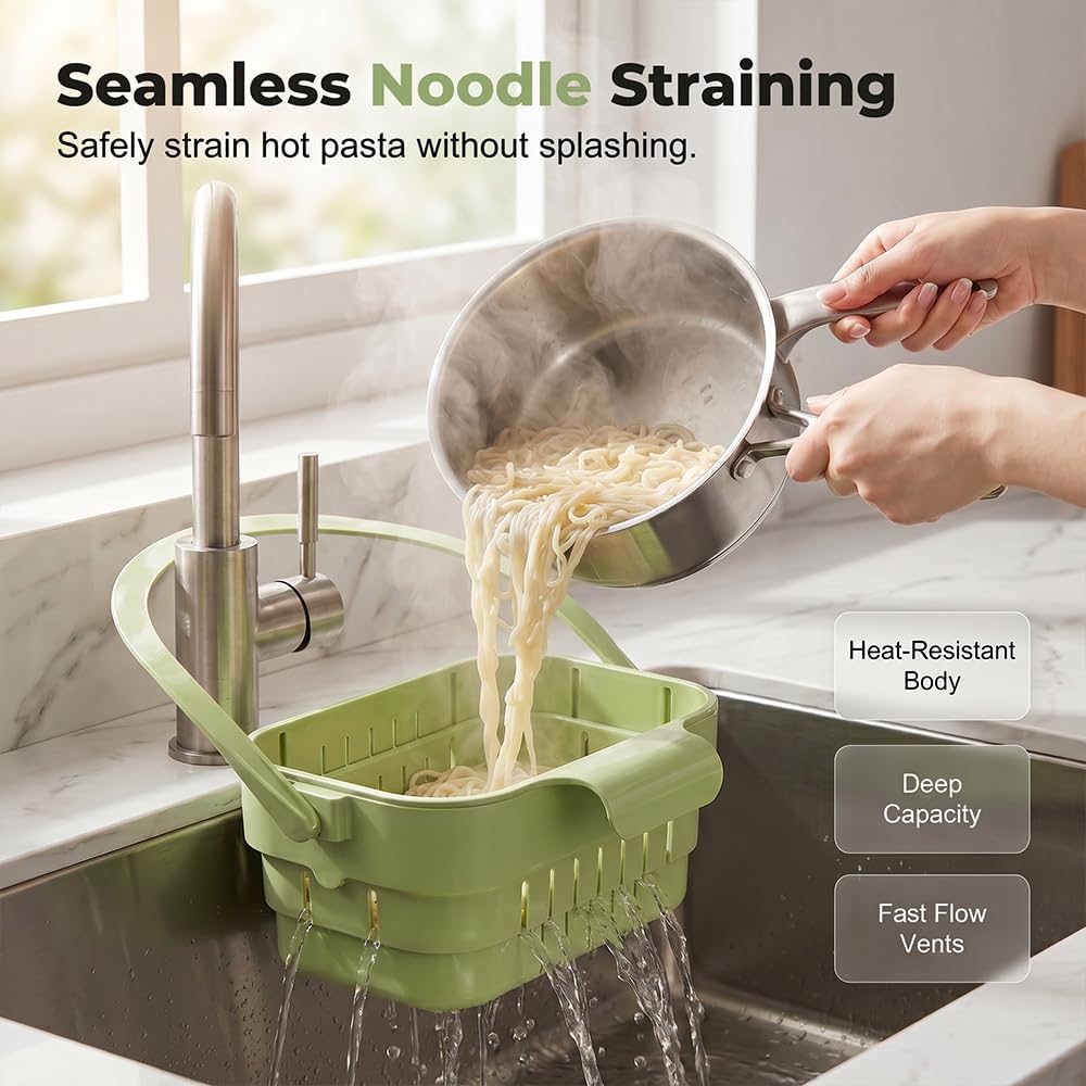 2026 New Cactus Kitchen Sink Strainer Basket, Sink Drain Strainer Self-Cleaning Faucet Hanging Filter Basket, Multifunctional Kitchen Sink Strainer Press Automatic Dumping Basket (Bean green (1PCS))