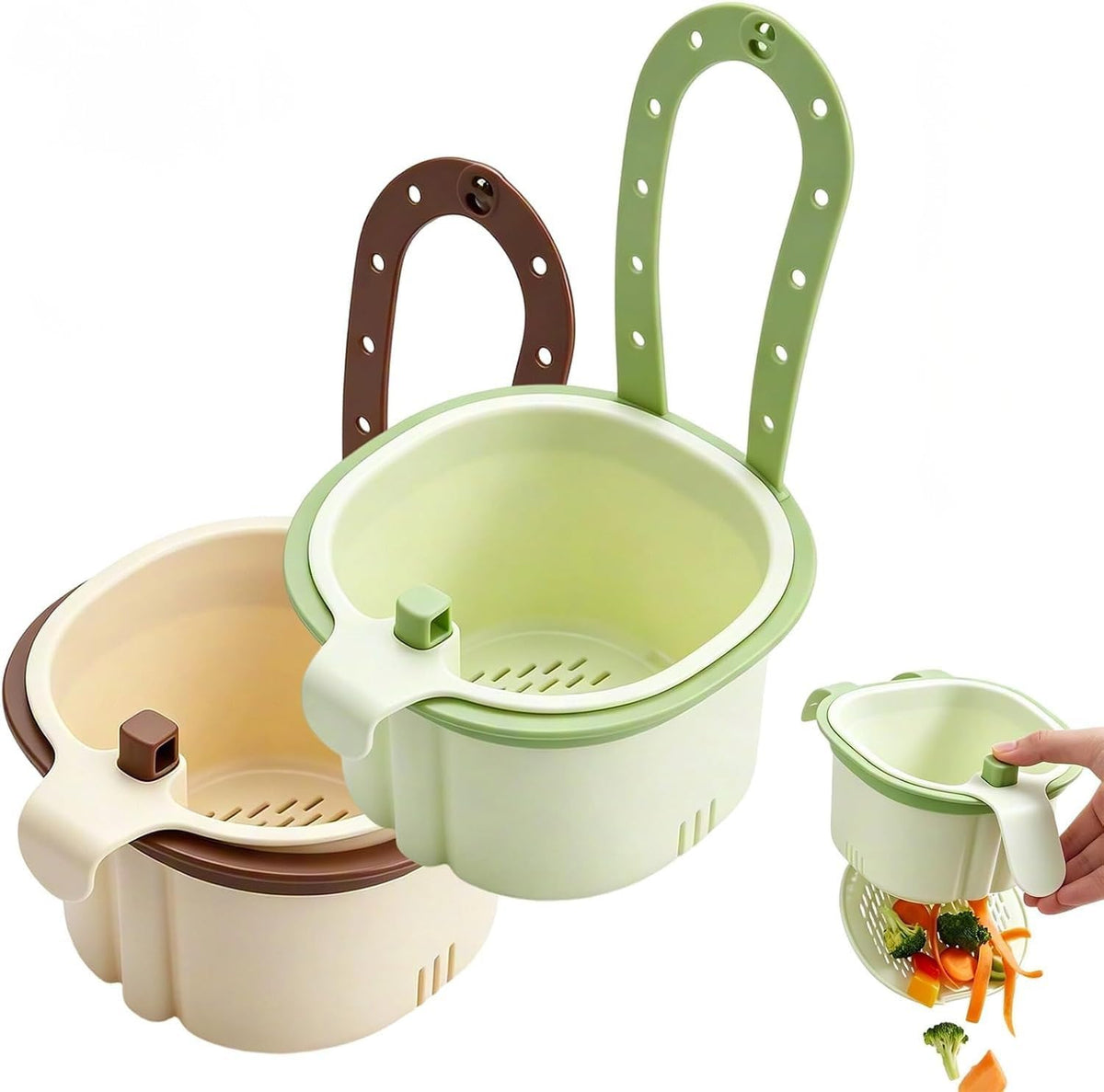 2026 New Cactus Kitchen Sink Strainer Basket, Sink Drain Strainer Self-Cleaning Faucet Hanging Filter Basket, Multifunctional Kitchen Sink Strainer Press Automatic Dumping Basket (Brown+Green)