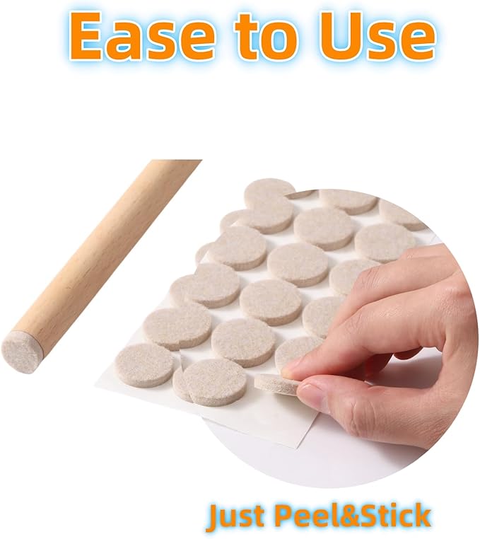 Furnigear Felt Furniture Pads for Hardwood Floors - Self Adhesive Chair Felt Pads, Floor Protector for Furniture Feet, Furniture Sliders Moving Your Furniture Smoothly - Anti Scratch 96 Pcs 3/4" Round