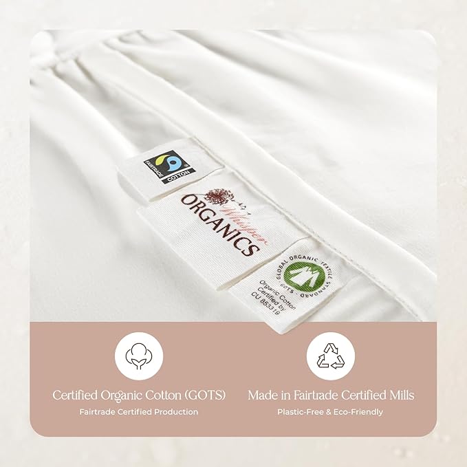 100% Cotton Organic Mattress Pad - Breathable & Cooling Mattress Protector King Size - Premium 300GSM Quilted and Noiseless Machine Washable Organic Mattress Protector (White, King)
