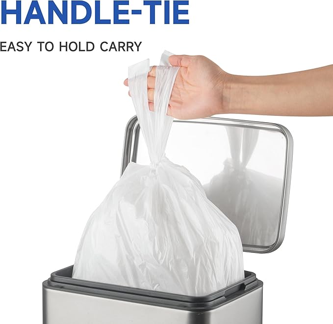 Small Trash Bags with Handles 4 Gallon 50 Count White - Ocean Plastic Upcycling - Plastic Garbage Bags, Can Bin & Waste Basket Liner for Kitchen, Bathroom, Office and Pets