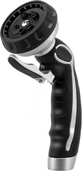 RESTMO Hose Nozzle with Easy Self-Lock Trigger, Heavy Duty Metal Water Hose Sprayer with 9 Spray Patterns and On/Off Valve, Ideal for Outdoor Lawn & Garden Watering, Car & Pet Washing, Silver