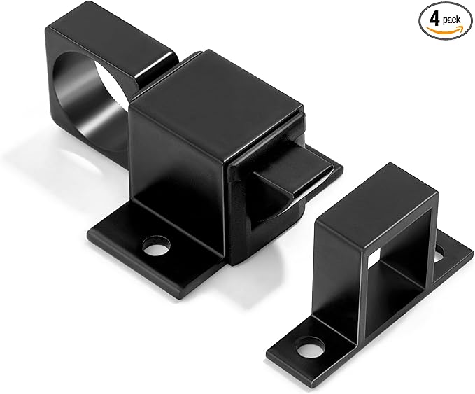 4 Packs Self-Closing Latches, Black Spring Door Lock, Aluminum Alloy Automatic Gate Latch with Spring Loaded Pin, Security Window & Cabinet Lock