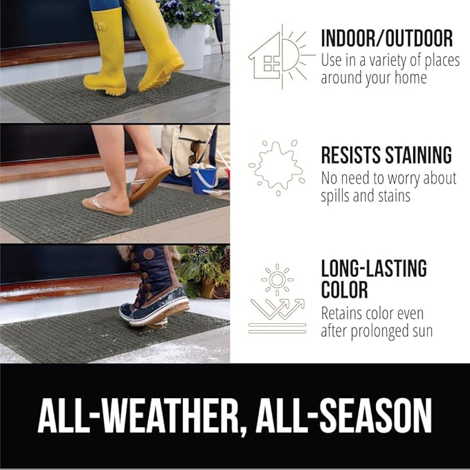 GORILLA GRIP Front Door Mat, 72x24, Indoor Outdoor Ultra Absorbent HydroAbsorb Doormat, Absorbs Up to 2.75 Cups of Water, Stain and Fade Resistant, Rubber Backing Doormats, Captures Dirt, Gray