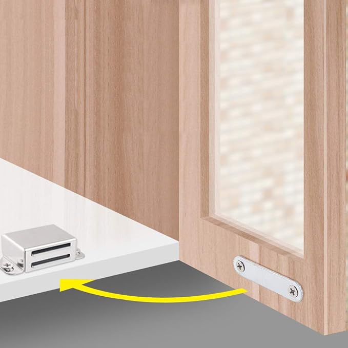 Mousike Cabinet Magnets 30lb Stainless Steel Magnetic Door Catch with Strong Magnetic for Kitchen Cupboard Wardrobe Closet Cabinet Door Drawer Latch(2.1"(Silver 4 Pack))