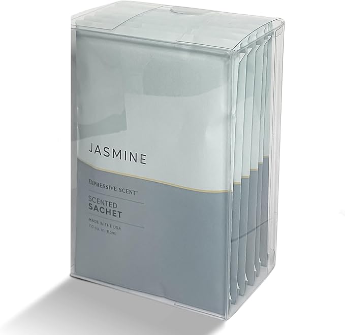 Expressive Scented Sachet Pouches – Perfect Jasmine Air Freshener & Closet Deodorizer for Drawers, Closets, Cars and Bathrooms – Long-Lasting Fresh Scent Sachets (6- Pack)