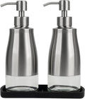Gaussra Kitchen Soap Dispenser Set with Silicone Tray and Stickers - Brushed Nickel, Stainless Steel Glass Soap Dispenser Bathroom, Refillable Hand Dish Soap Dispenser for Kitchen Sink