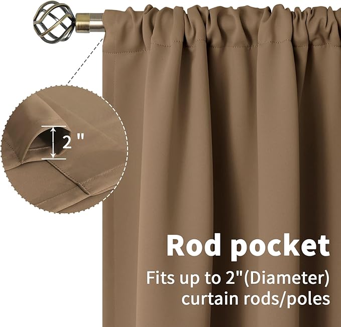BGment Blackout Curtains for Bedroom 63 Inches Length - Rod Pocket Thermal Insulated 52 Inches Width Room Darkening Curtain Drapes for Living Room, 2 Panels, Taupe, 52 x 63 Inch