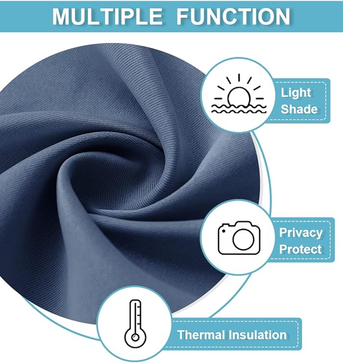 RYB HOME 45 inch Curtains for Kitchen Room Darkening Privacy Mini Curtain for RV Camper Bathroom Small Window, Width 34 x Length 45 inch, 2 Panels Set, Stone Blue