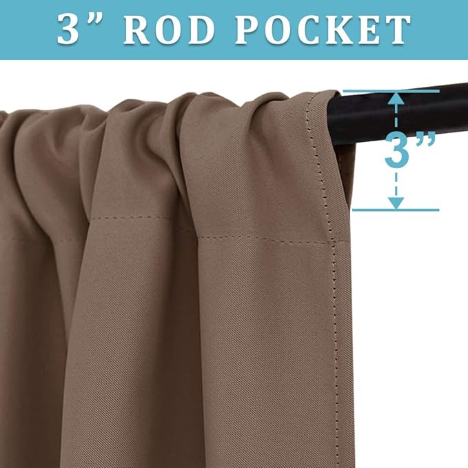 RYB HOME Blackout Curtains 63 inches Long - Energy Saving Insulation Large Window Curtain Blinds for Bedroom Living Room Dining Basement Home Office, W 62 x L 63 per Panel, Mocha, 2 Pcs