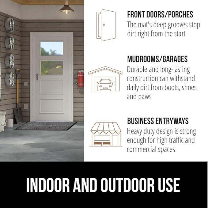 GORILLA GRIP Traffic Guard Door Mat, 2 Pack, Heavy Duty Waterproof Doormat, Commercial Office Space Welcome Mats, Stain and Fade Resistant, Low Profile, Strong Rubber Backing, 29x17, Gray