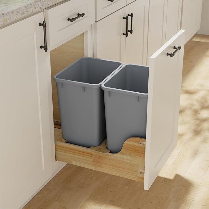 ROOMTEC Lightweight and Durable Slim Trash Can, 35QT Kitchen Trash Can, Lightweight and Sturdy Slim Trash Cans, Wastebaskets for Office, Workspace, Kitchen, Bathroom, 2 PCS