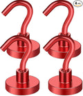 MIKEDE Magnetic Hooks Heavy Duty, 28LB+ Strong Magnets with Hook for Fridge, Neodymium Extra Strength Industrial Hooks for Hanging, Magnetic Hanger for Toolbox, Cruise, Grill(Red,4 Pack)