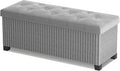 Storage Ottoman Bench, 43 Inch Foldable Ottoman with Legs, Velvet Foot Rest Stool, End of Bed Bench, Storage Chest for Living Room, Bedroom (Grey)