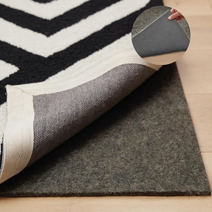 GORILLA GRIP Felt and Natural Rubber Stay in Place Slip Resistant Rug Pad, 1/8in Thick, 5x8 FT Protective Padding Under Area Rugs, Cushioned Gripper Pads, Carpet Runners, Hardwood Floors Protection