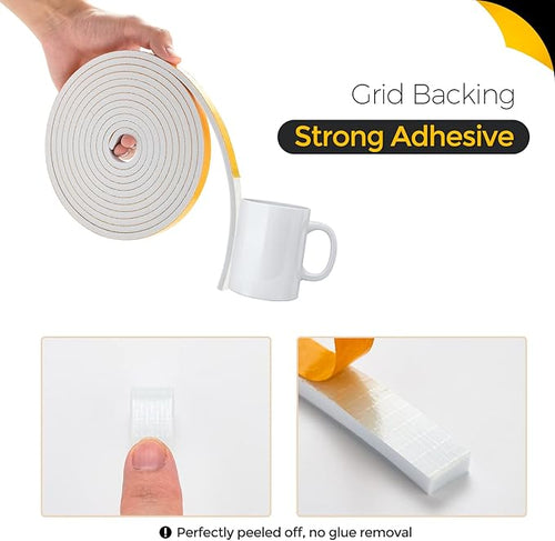 10 Feet Weather Stripping Door Seal, 3/4" Wide X 5/16" Thick Door Seal Strip High Density Foam Tape Adhesive Strip for Door Soundproofing,Window Insulation (3/4" x 5/16" x 10FT,White)