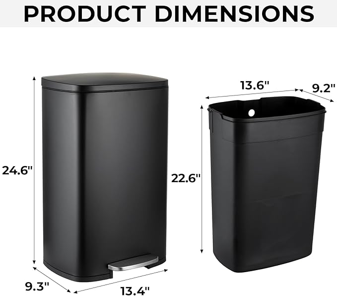 8 Gal Kitchen Trash Can, 30L Recycling or Garbage Bin, Brushed Stainless Steel Waste Basket, Soft&Quiet Close Dustbin, with Step-On Pedal, Removable Inner Bucket, for Home, Office, LIving Room