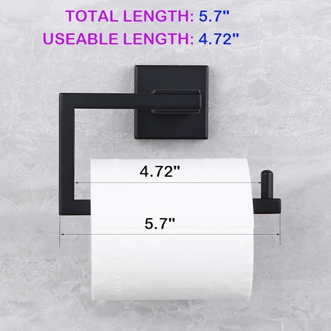 Matte Black Toilet Paper Holder SUS 304 Stainless Steel Wall Mounted Toilet Tissue Roll Holder for Bathroom