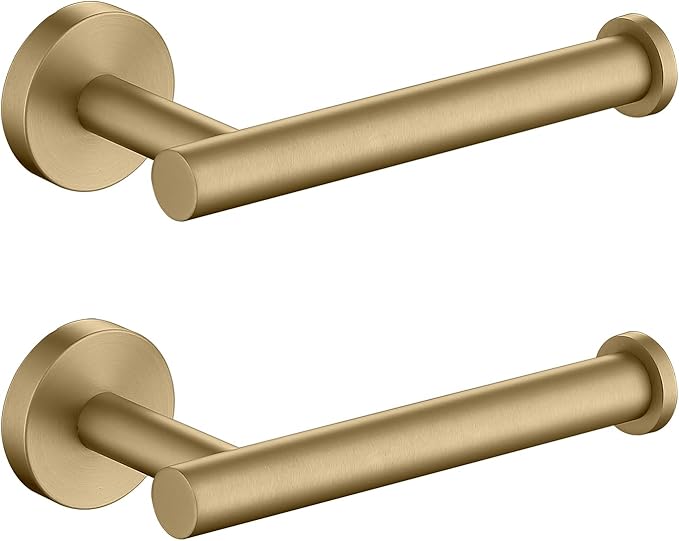 TASTOS Toilet Paper Holder SUS304 Stainless Steel Round Size Brushed Gold 2 Pack
