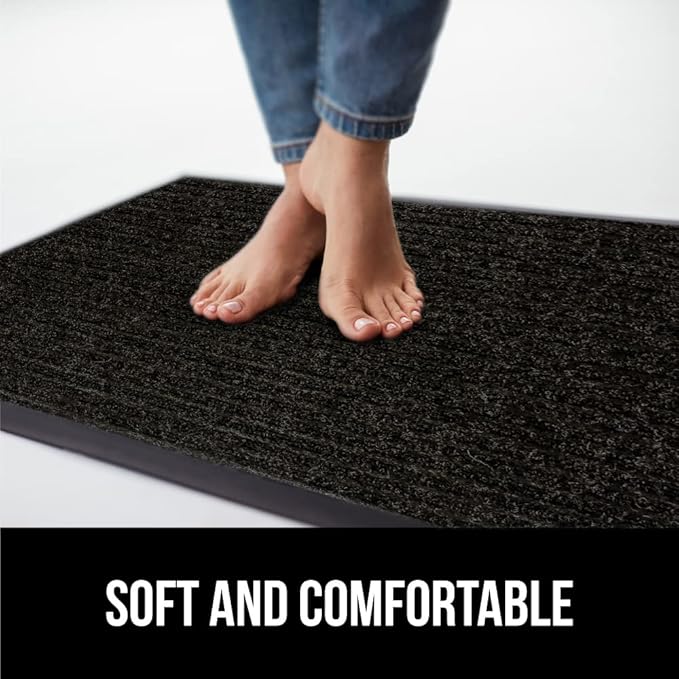GORILLA GRIP Traffic Guard Door Mat, Heavy Duty Welcome Mats, Commercial Office Space Doormat, Waterproof, Fade Resistant, Strong Rubber Backing, Low Profile, Shoe and Boot Scraper, 29x17, Jet Black