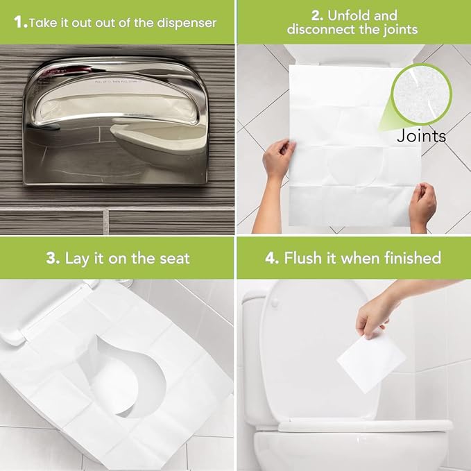 Disposable Toilet Seat Covers XL Half Fold Flushable – 200 Sheets (2 Pack) for Public Facilities, Office, School, Hotel & Business Use – Premium toilet seat cover For Commercial Wall Dispenser