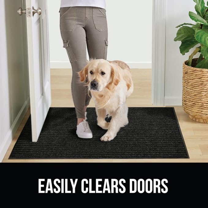 GORILLA GRIP Traffic Guard Door Mat, 59x24, Heavy Duty Welcome Mats, Commercial Office Space Doormat, Waterproof, Fade Resistant, Strong Rubber Backing, Low Profile, Shoe and Boot Scraper, Jet Black