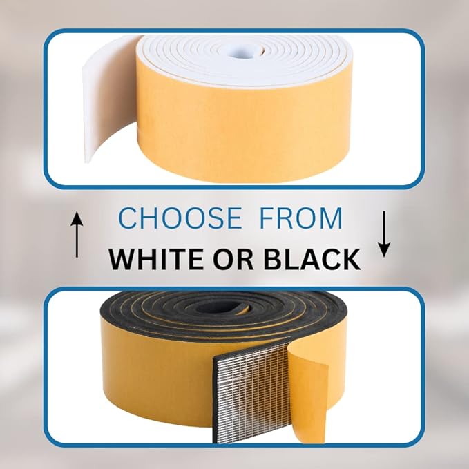 High Density Foam Weather Stripping Door Seal Strip Insulation Tape Roll for Insulating Door Frame, Window, Air Conditioner | Self Adhesive Sealing Weatherstrip (2 in x 1/4 in x 10 Ft, White)