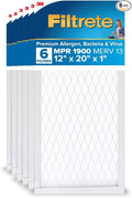 Filtrete 12x20x1 AC Furnace Air Filter, MERV 13, MPR 1900, Premium Allergen, Bacteria & Virus Filter, 3-Month Pleated 1-Inch Electrostatic Air Cleaning Filter, 6-Pack (Actual Size 11.81x19.81x0.78 in)