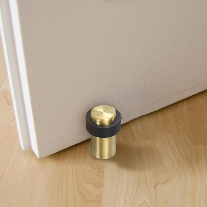PATIKIL 3Set Round Door Stoppers, 60mm Stainless Steel Door Stop Doorstop Wedge Metal Cylinder Self Adhesive with Screw for Bottom of Door Floor Inside, Copper Tone