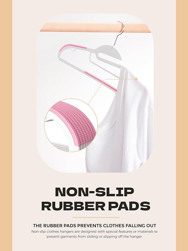 HOUSE DAY Pink Plastic Hangers 50 Pack, Slim Space Saving, Non Slip Hangers with Rubber Pads, Sturdy Coat Hanger for Closet, S-Shaped Clothes Hanger for Shirt, Suit, Pant, Skirt