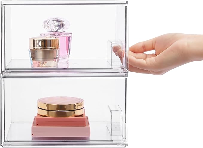 Vtopmart 12 Pack Clear Small Stackable Storage Drawers,Acrylic Bathroom Makeup Organizer,Plastic Storage Bins For Vanity, Undersink, Kitchen Cabinets, Pantry, Home Organization