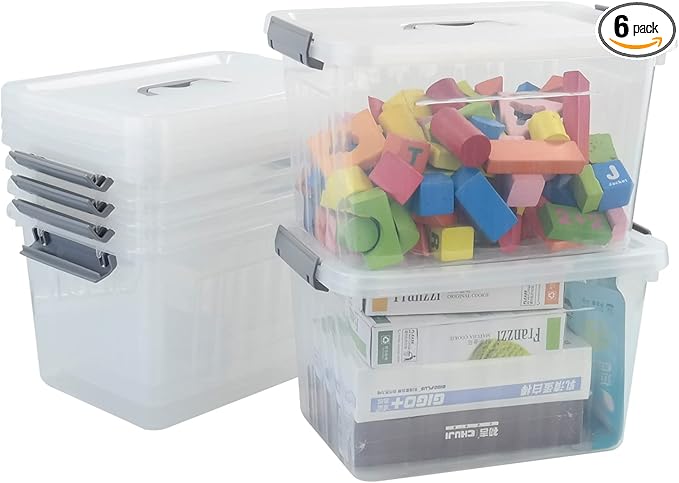 10 L Clear Plastic Storage Box, 6-Pack Storage Latch Box