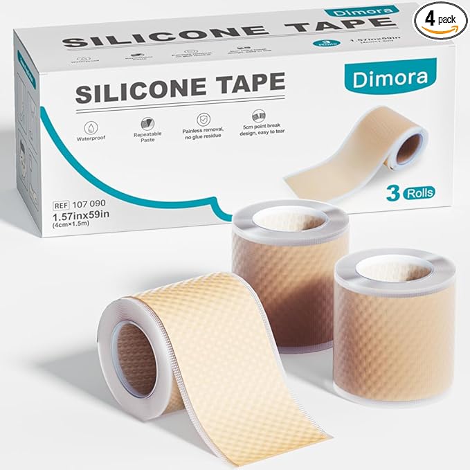 Dimora Silicone Tape 3 Rolls - Hypoallergenic Medical Tape for Sensitive Skin, Pain-Free Removal First Aid Tapes with Easy Tear Precut, Waterproof Surgical Tape,1.6in x 177in