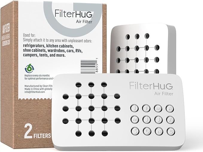 2Pack Premium Fridge Deodorizer & Odor Eliminator with Special Activated Carbon Fiber, Keeps Fridge, Freezer, and Other Spaces Fresh for Up to 6 Month, Universal Air Fiter by FILTERHUG®