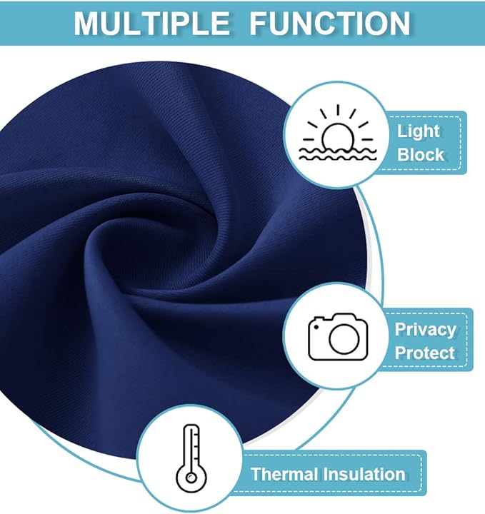 RYB HOME Short Curtains for Living Room Blackout Portable Blinds Shades for Bedroom Bathroom Basement Garage RV Camper Windows, 34 inches Width x 36 inches Length, Marine Blue, 2 Pcs