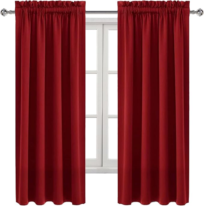 DWCN Burgundy Room Darkening Blackout Curtains - Thermal Insulated Privacy Energy Saving Window Curtain Drapes 42 x 63 inch Length, Set of 2 Bedroom Living Room Curtains