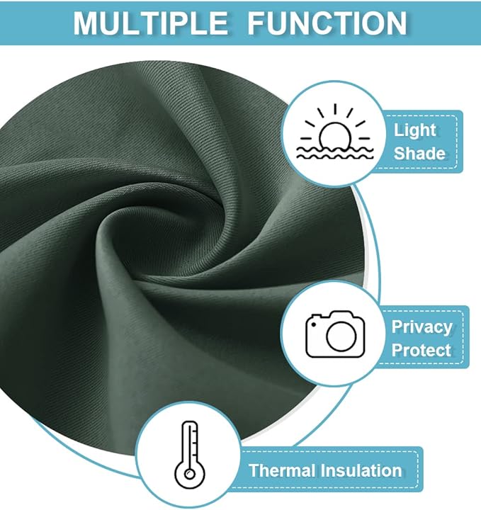 RYB HOME Blackout Curtains 45 inches Long - Thermal Insulated Privacy Solar Drapes for Kids Bedroom Cafe Bathroom, 42 inch Width x 45 inch Length, Dark Green, 2 Panels