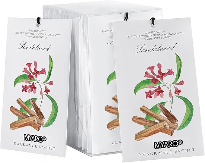 MYARO Scented Sachet House Air Freshener - 12 Pack Long Lasting Sandalwood Fragrance Deodorizer for Home Closet Drawer Car