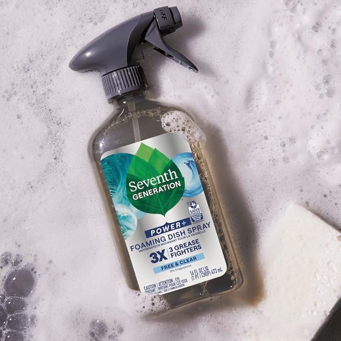 Seventh Generation Foaming Dish Spray, 3X Grease Fighters, Free & Clear, 16 Fl. Oz.