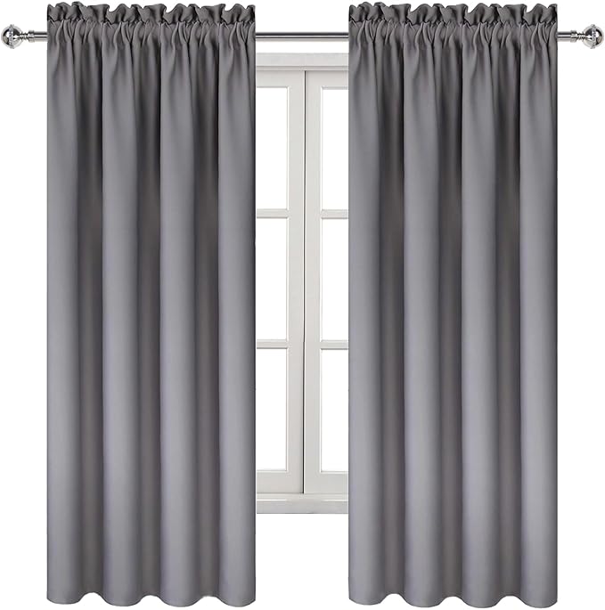 DWCN Blackout Curtains for Bedroom - Thermal Insulated Privacy Energy Saving Rod Pocket Drapes for Living Room, W 38 x L 72 Inch, Grey, Set of 2