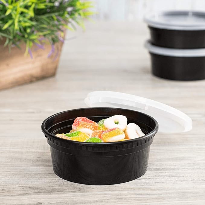 Karat [8oz - 240 ct Black PP Injection Molded Round Deli Containers with Lids (FP-IMDC8-PPB)