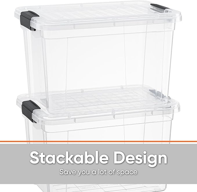 Superio Clear Storage Boxes with Lids, 49 Quart Plastic Container Bins for Organizing, Stackable Crates, BPA Free, Non Toxic, Odor Free, Organizers for Home, Office, School, and Dorm, 2 Pack