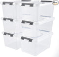 6 Quart Plastic Stackable Storage Latch Bins,Clear Latching Box with Handle and Lid,Pack of 6 (Grey Handle)
