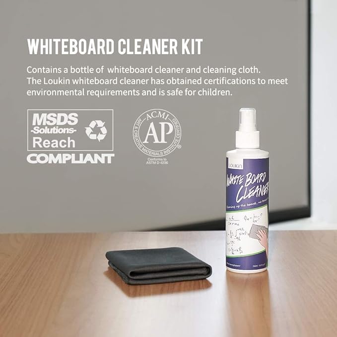 loukin Non-Toxic Whiteboard Cleaner, 8.5 fl oz Dry Erase Board Cleaner, Whiteboard Cleaning Spray with Cloths, Removes Stubborn Marks (3-Pack)
